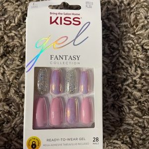 Kiss Gel Fantasy Pink and Silver Holographic Glue On Nails (28 count)